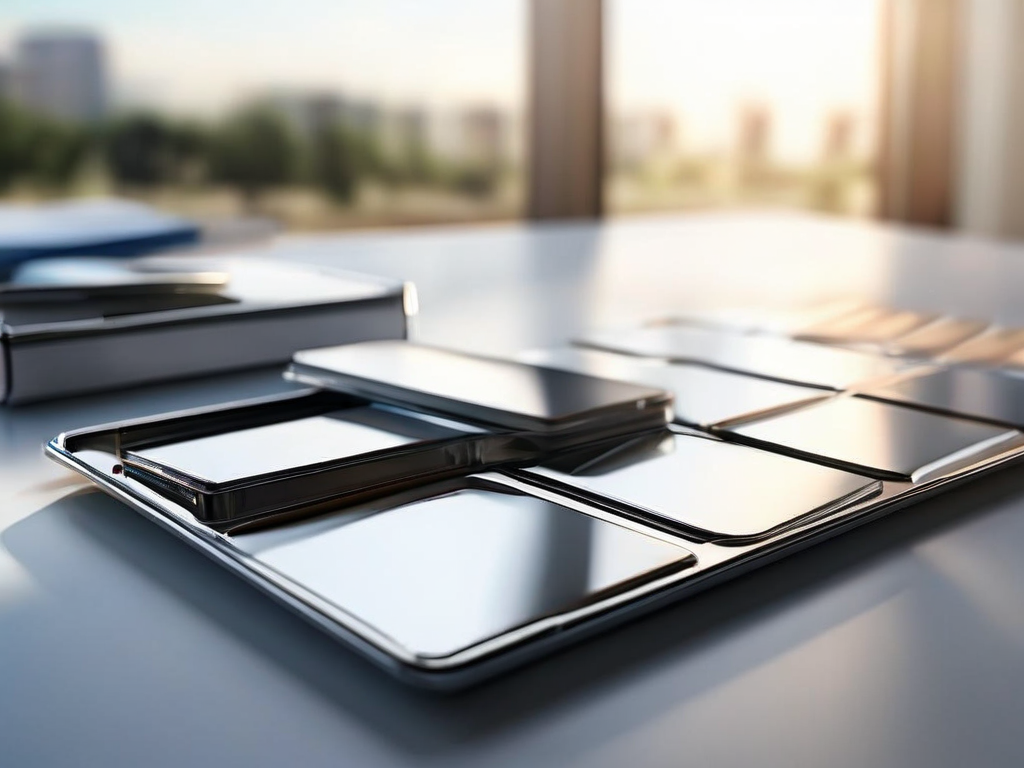 Brushed metal tray with blank divider cards and compact storage, organized saved references in morning light.