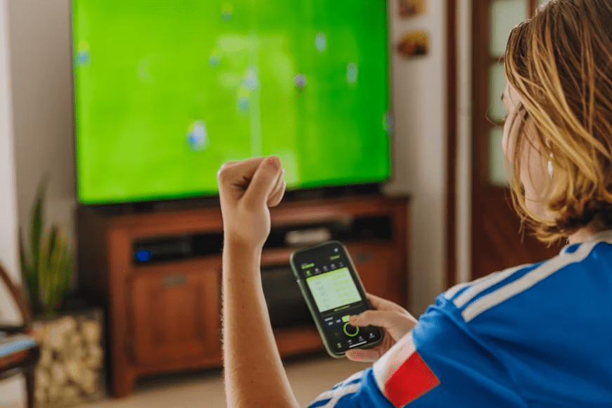 Person watching sports streaming on a smart TV at home.